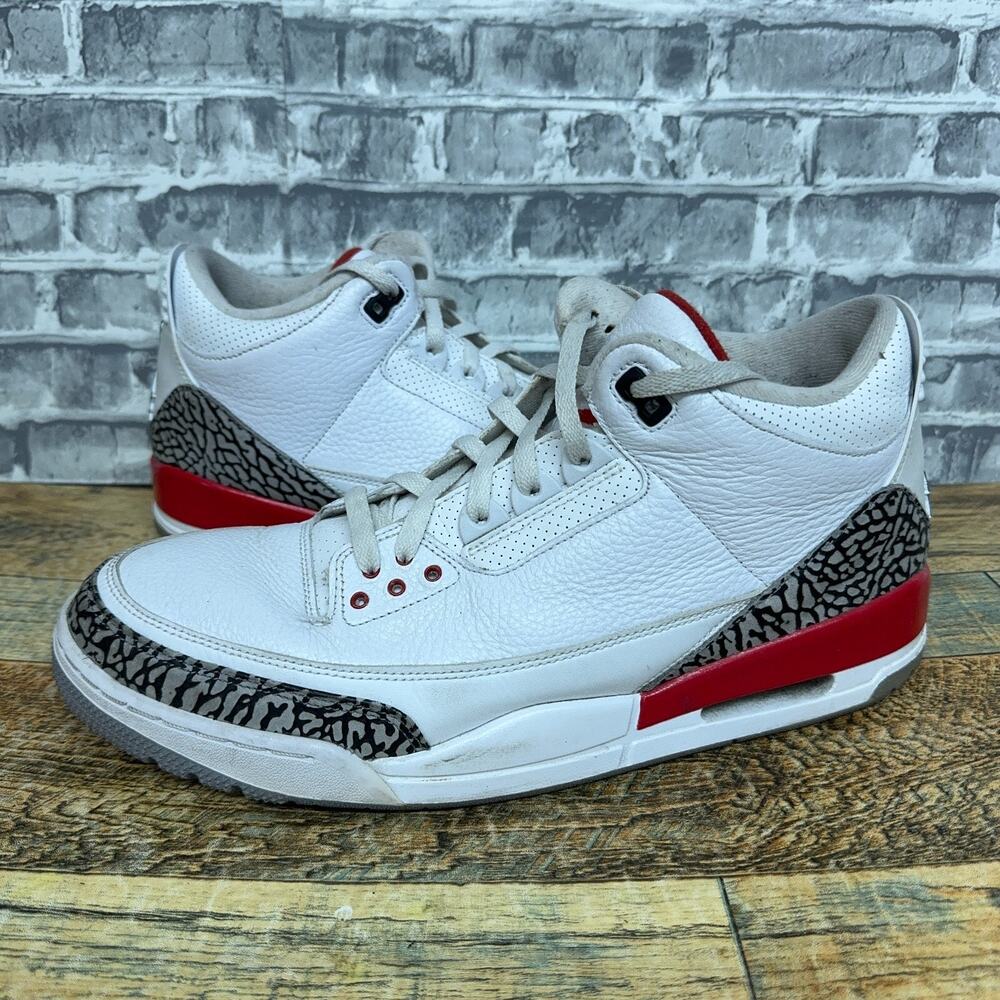 Nike Air Jordan 3 Retro Hall of Fame 2018 White Red Grey 136064-116 Mens Size 13